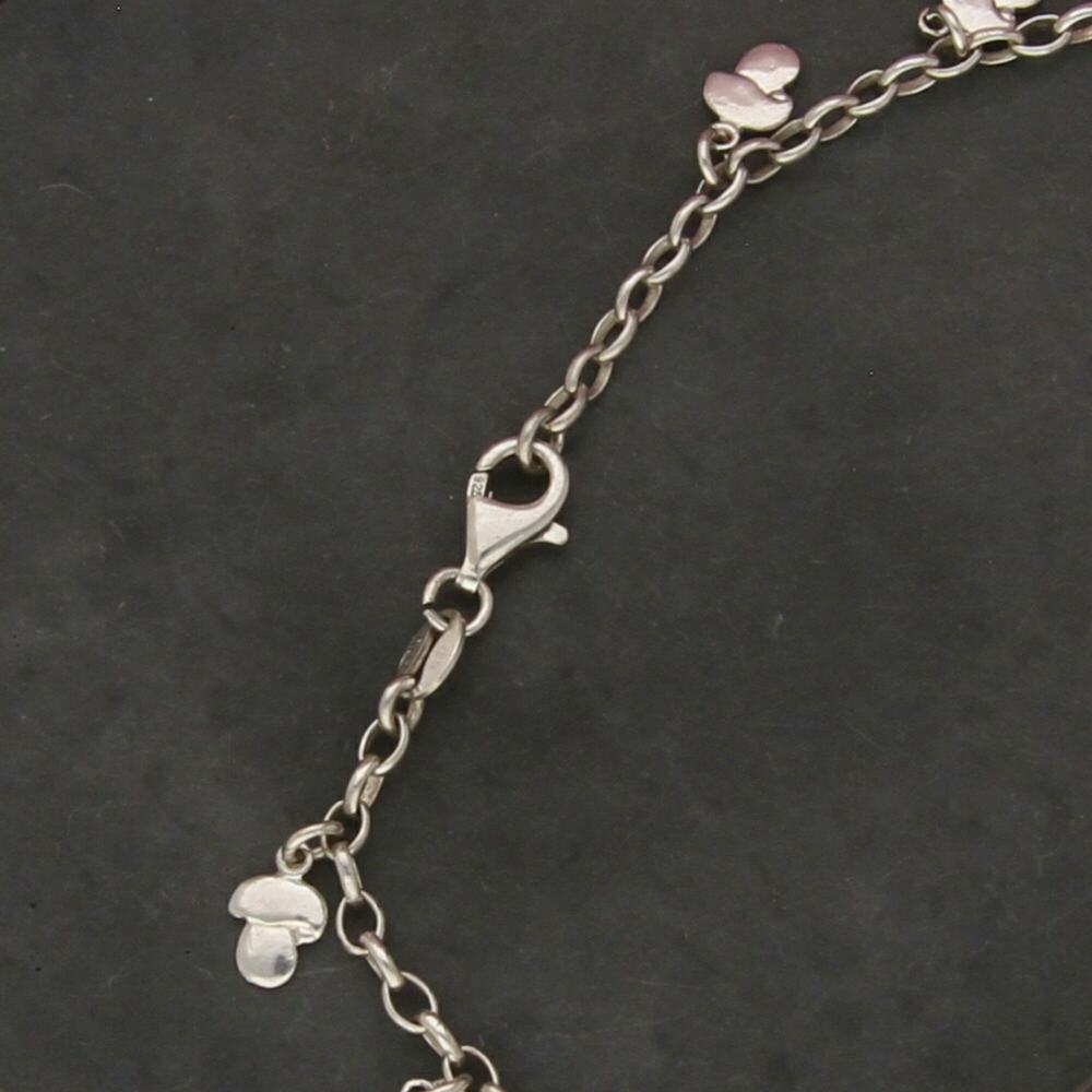 sterling silver mushroom charm anklet bracelet size 10.25in - Picture 3 of 3